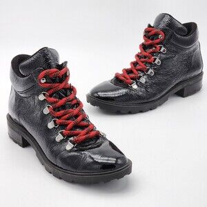 Schutz Niceia Black Patent Leather Lace Up Booties Size 8